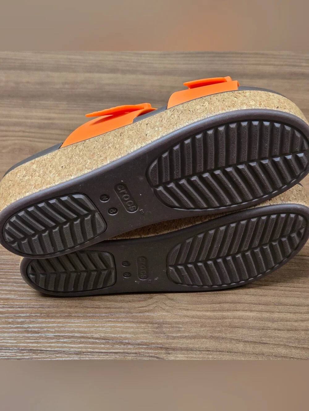 Crocs Brooklyn Buckle Platform Sandal 211252 Size 8 Orange & Cork
